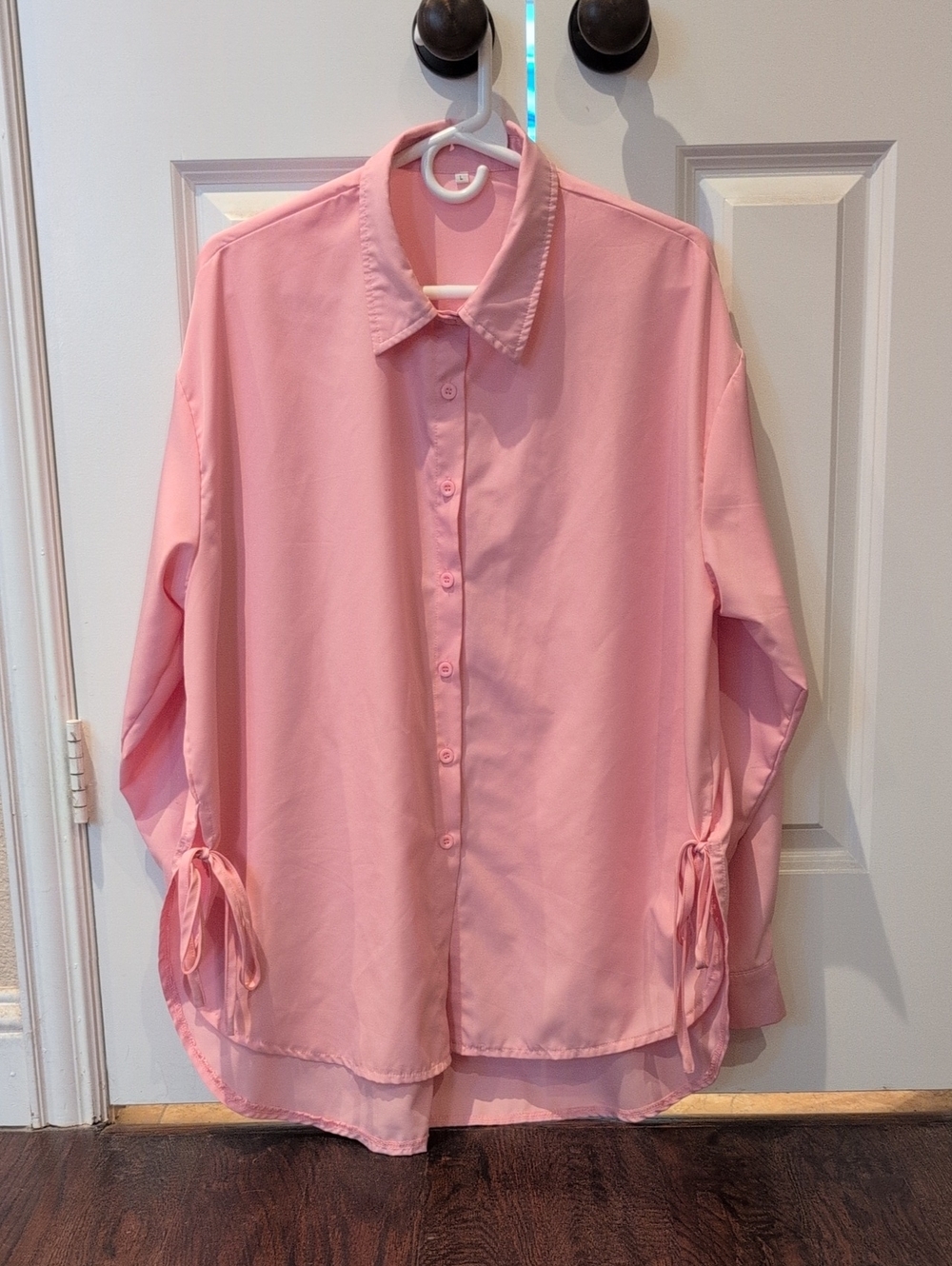 SHEIN Pink Button-Up Tie-Side Blouse